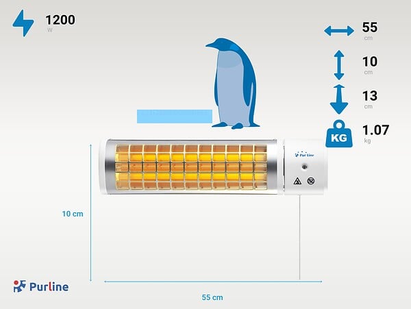 PURLINE - Chauffage halogène 1200W pour salle de bain - large