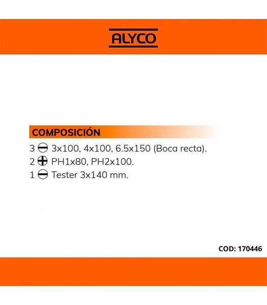 ALYCO - Set De 6 Tournevis Isolés Vde Alyco Orange Alyco 170446 - large