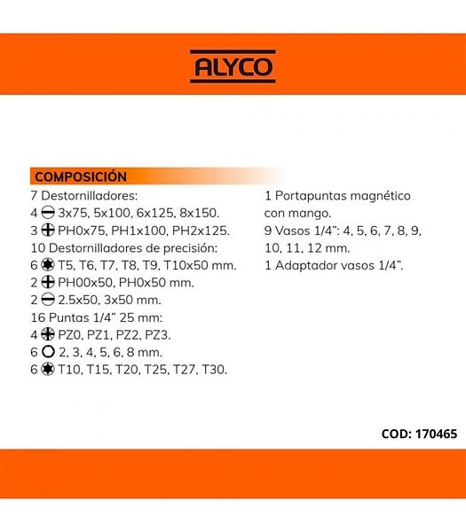 ALYCO - Set Mixte 44 Pces Alyco Orange Tournevis Alyco 170465 - large