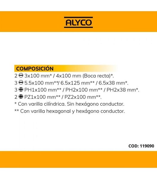 ALYCO - Set De 10 Tournevis Boîtier En Plastique Alyco 119090 - large