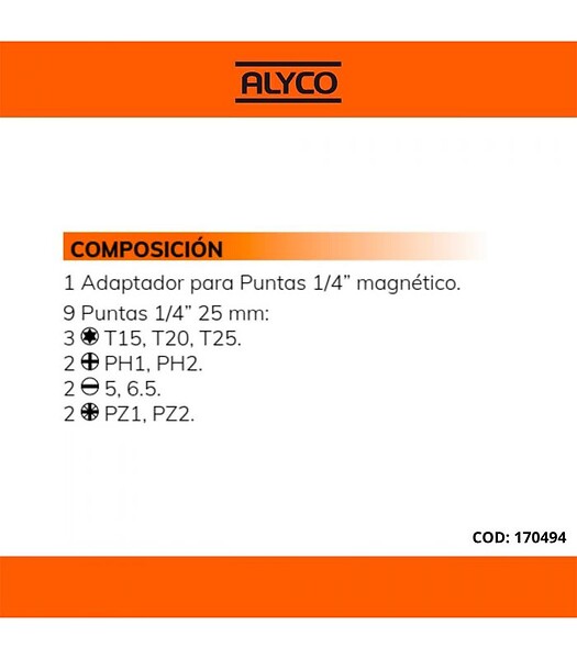 ALYCO - Set 10 Pcs Embouts De 1/4" Dans Boîtier En Plastique Alyco Orange Alyco 170494 - large