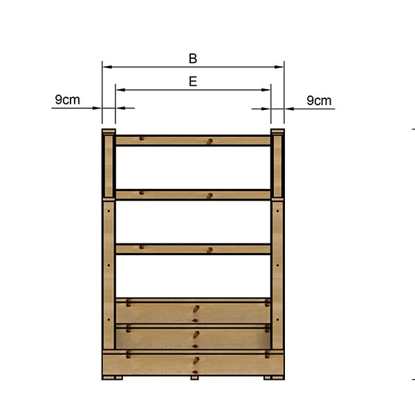 VINUOVO - MILANO - Escalier en bois 3 marches H54 cm - avec contre-marches - Palier L120 x P116 cm - Rambarde escalier 2 côtés, palier gauche et en face - large