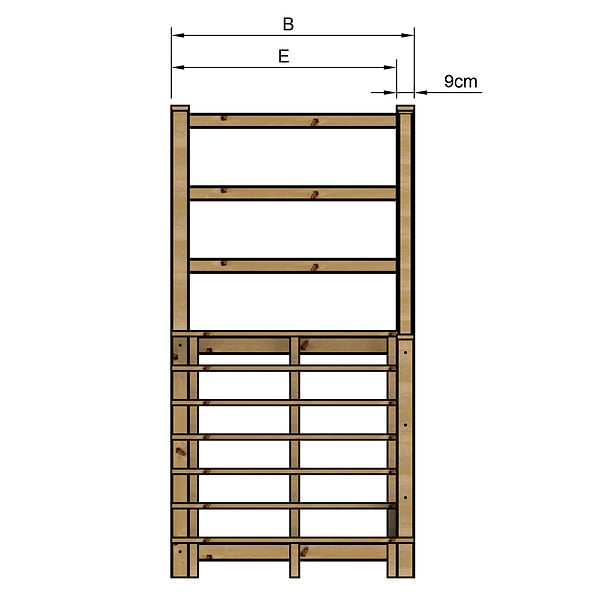 VINUOVO - MILANO - Escalier en bois 7 marches H122 cm - sans contre-marche - Palier L120 x P189 cm - Escalier rambarde droite, palier droite et face - large