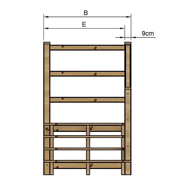 VINUOVO - MILANO - Escalier en bois 4 marches H71 cm - sans contre-marche - Palier L120 x P116 cm - Escalier rambarde droite, palier droite et face - large