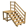 VINUOVO - MILANO - Escalier en bois 6 marches H105 cm - sans contre-marche - Palier L120 x P116 cm - Rambardes escalier et palier à droite - vignette