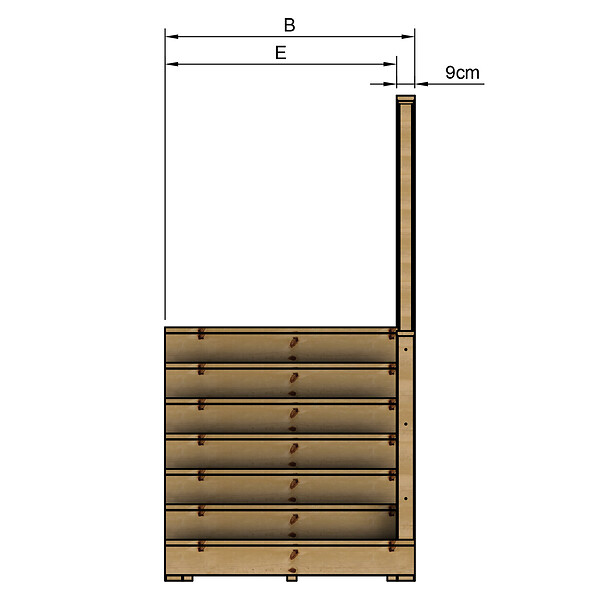 VINUOVO - MILANO - Escalier en bois 7 marches H122 cm - avec contre-marches - Palier L120 x P189 cm - Rambardes escalier et palier à droite - large