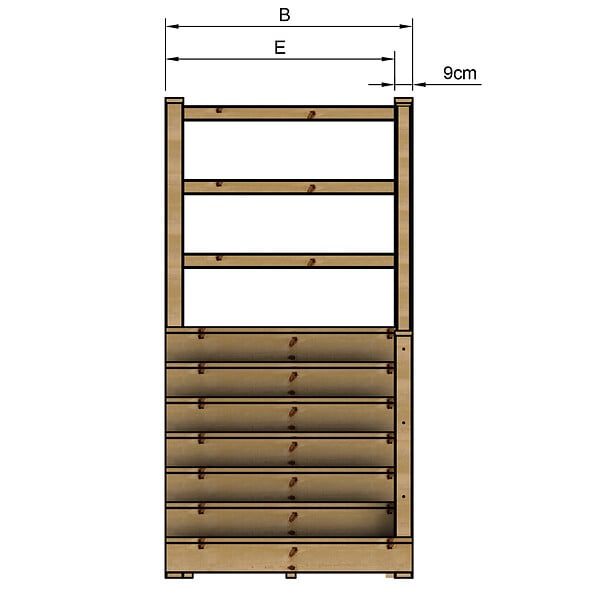 VINUOVO - MILANO - Escalier en bois 7 marches H122 cm - avec contre-marches - Palier L120 x P116 cm - Escalier rambarde droite, palier droite et face - large