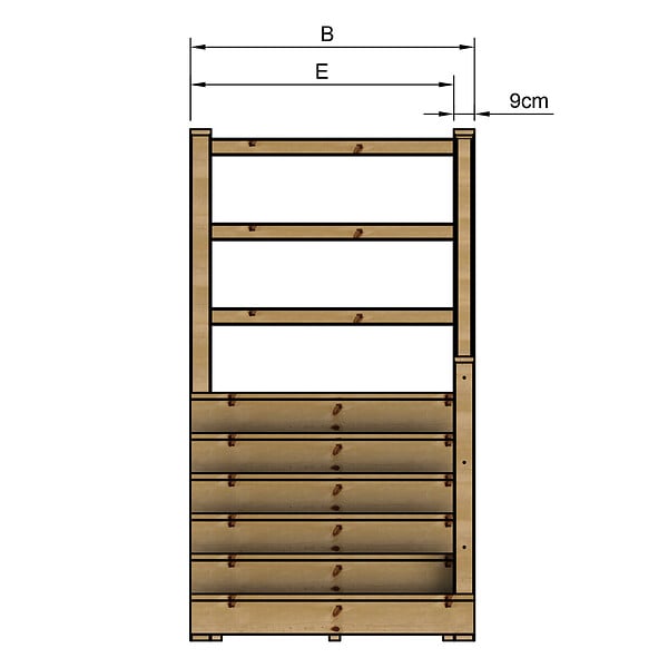 VINUOVO - MILANO - Escalier en bois 6 marches H105 cm - avec contre-marches - Palier L120 x P116 cm - Escalier rambarde droite, palier droite et face - large
