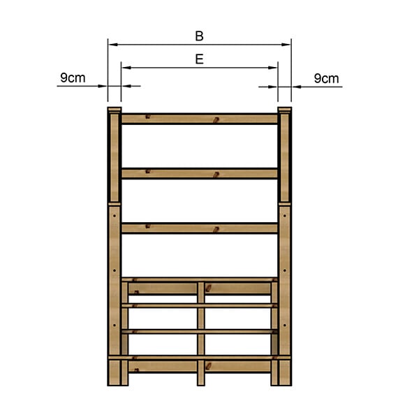 VINUOVO - MILANO - Escalier en bois 4 marches H71 cm - sans contre-marche - Palier L120 x P189 cm - Escalier rambardes des 2 côtés,Palier à droite et en face - large