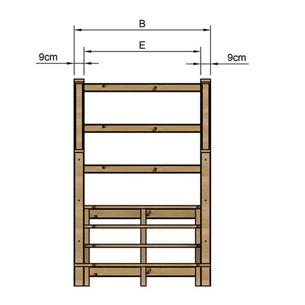 VINUOVO - MILANO - Escalier en bois 4 marches H71 cm - sans contre-marche - Palier L120 x P116 cm - Rambarde escalier 2 côtés, palier gauche et en face - large