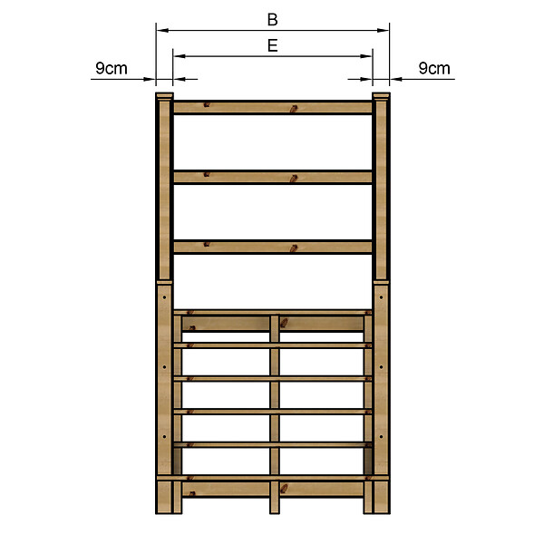 VINUOVO - MILANO - Escalier en bois 6 marches H105 cm - sans contre-marche - Palier L120 x P116 cm - Escalier rambardes des 2 côtés,Palier à droite et en face - large