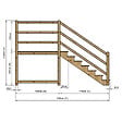 VINUOVO - MILANO - Escalier en bois 7 marches H122 cm - sans contre-marche - Palier L120 x P189 cm - Rambarde escalier gauche, palier gauche et en face - vignette
