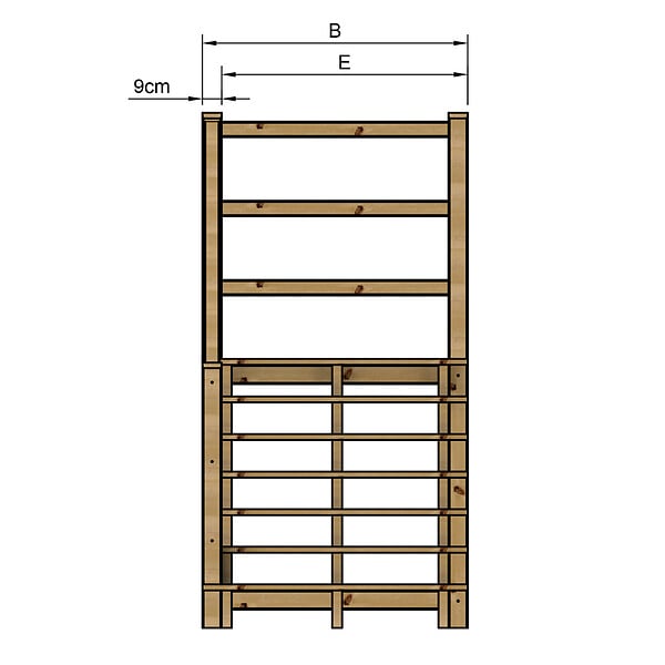 VINUOVO - MILANO - Escalier en bois 7 marches H122 cm - sans contre-marche - Palier L120 x P189 cm - Rambarde escalier gauche, palier gauche et en face - large