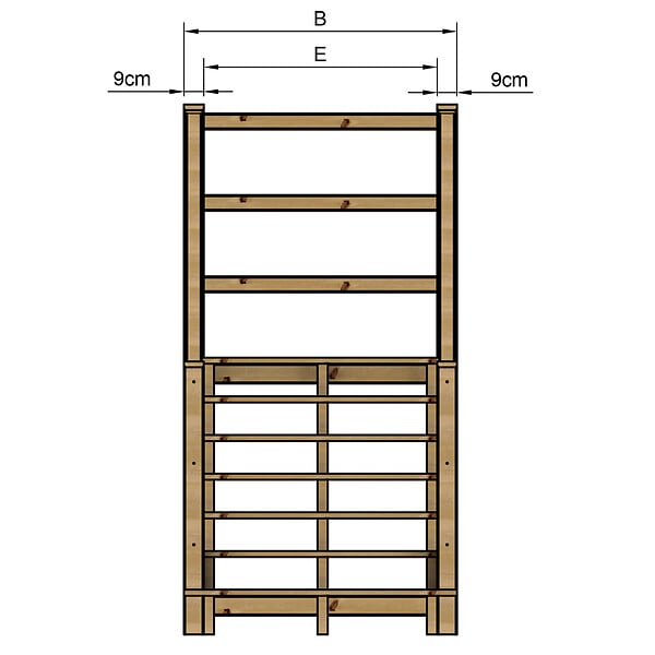 VINUOVO - MILANO - Escalier en bois 7 marches H122 cm - sans contre-marche - Palier L120 x P189 cm - Escalier rambardes des 2 côtés,Palier à droite et en face - large
