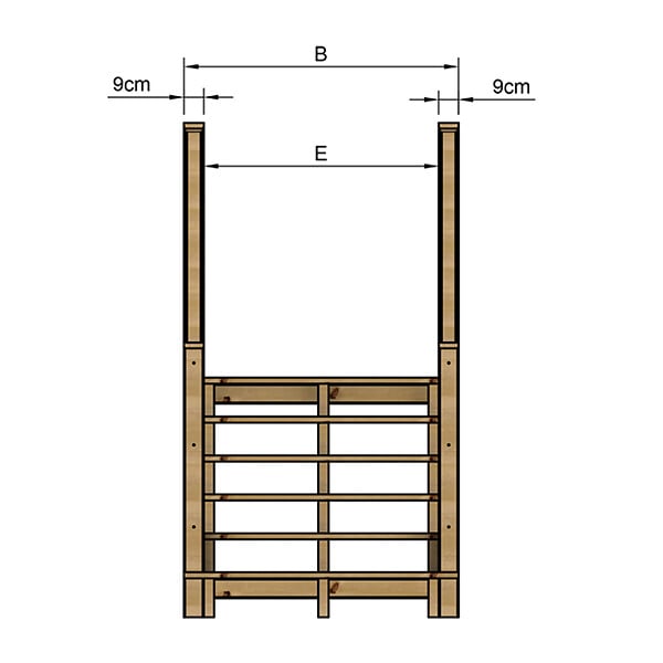 VINUOVO - MILANO - Escalier en bois 6 marches H105 cm - sans contre-marche - Palier L120 x P116 cm - Rambardes escalier et palier des 2 côtés - large