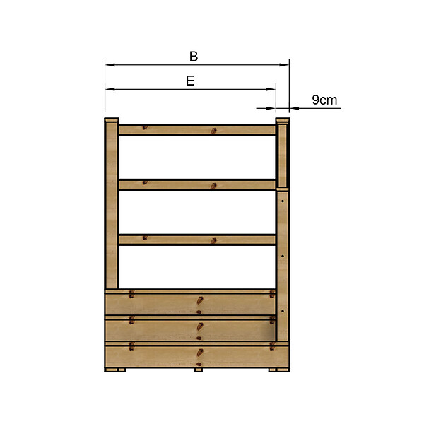 VINUOVO - MILANO - Escalier en bois 3 marches H54 cm - avec contre-marches - Palier L120 x P116 cm - Escalier rambarde droite, palier droite et face - large