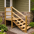 VINUOVO - MILANO - Escalier en bois 5 marches H88 cm - avec contre-marches - Palier L120 x P116 cm - Rambarde escalier et palier à gauche - vignette
