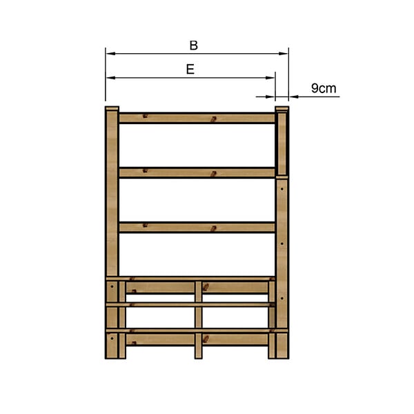 VINUOVO - MILANO - Escalier en bois 3 marches H54 cm - sans contre-marche - Palier L120 x P189 cm - Escalier rambarde droite, palier droite et face - large