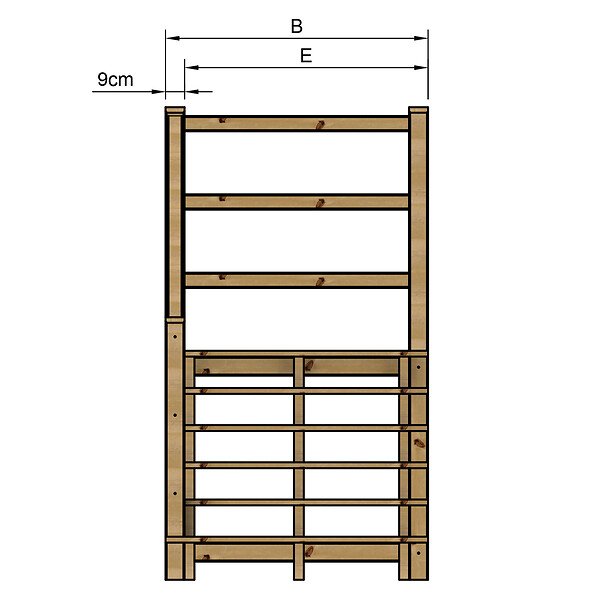 VINUOVO - MILANO - Escalier en bois 6 marches H105 cm - sans contre-marche - Palier L120 x P189 cm - Rambarde escalier gauche, palier gauche et en face - large