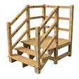 VINUOVO - MILANO - Escalier en bois 3 marches H54 cm - sans contre-marche - Palier L120 x P116 cm - Rambarde escalier 2 côtés, palier gauche et en face - vignette