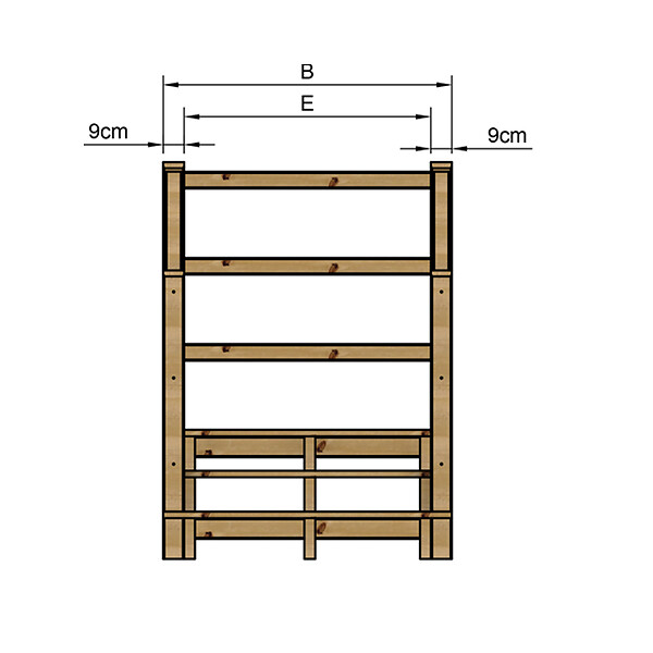 VINUOVO - MILANO - Escalier en bois 3 marches H54 cm - sans contre-marche - Palier L120 x P116 cm - Rambarde escalier 2 côtés, palier gauche et en face - large
