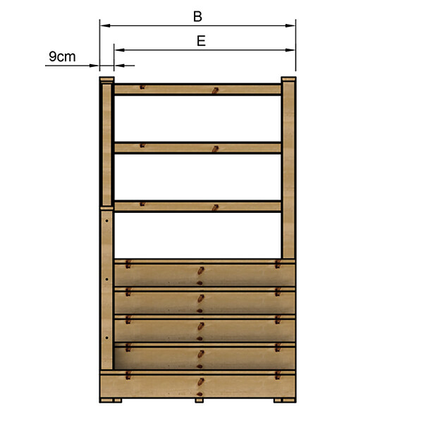 VINUOVO - MILANO - Escalier en bois 5 marches H88 cm - avec contre-marches - Palier L120 x P116 cm - Rambarde escalier gauche, palier gauche et en face - large
