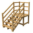 VINUOVO - MILANO - Escalier en bois 5 marches H88 cm - sans contre-marche - Palier L120 x P116 cm - Rambarde escalier 2 côtés, palier gauche et en face - vignette