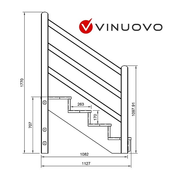 VINUOVO - Escalier extérieur VENEZIA Rambarde à gauche - 4 marches H71cm L-120cm avec contremarches - large