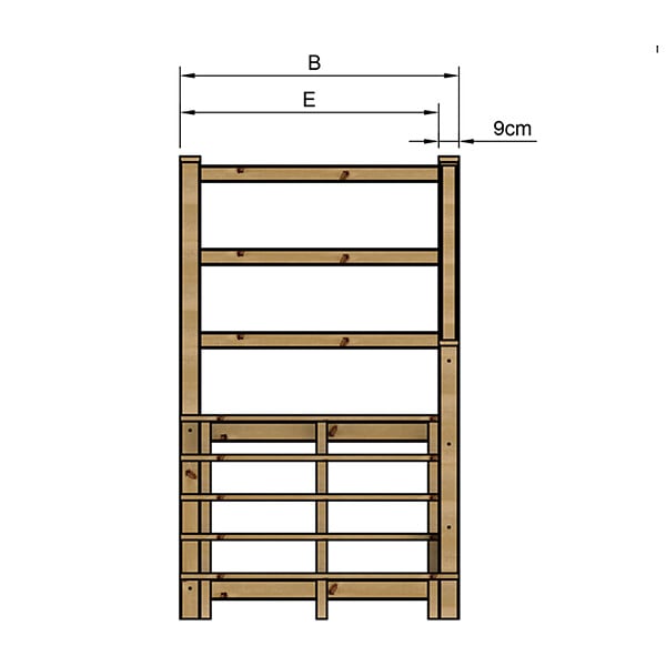 VINUOVO - MILANO - Escalier en bois 5 marches H88 cm - sans contre-marche - Palier L120 x P189 cm - Escalier rambarde droite, palier droite et face - large