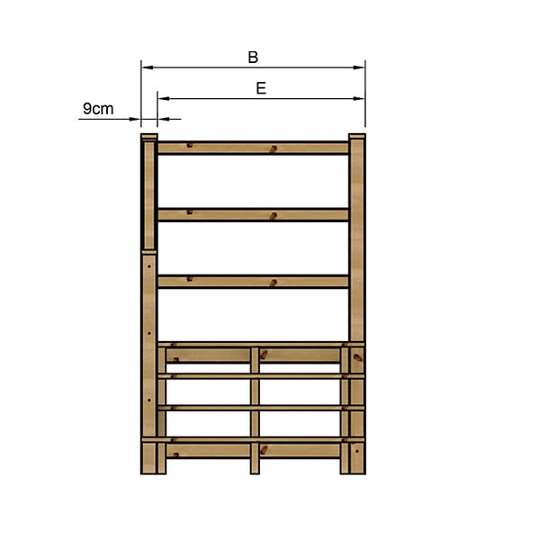 VINUOVO - MILANO - Escalier en bois 4 marches H71 cm - sans contre-marche - Palier L120 x P189 cm - Rambarde escalier gauche, palier gauche et en face - large
