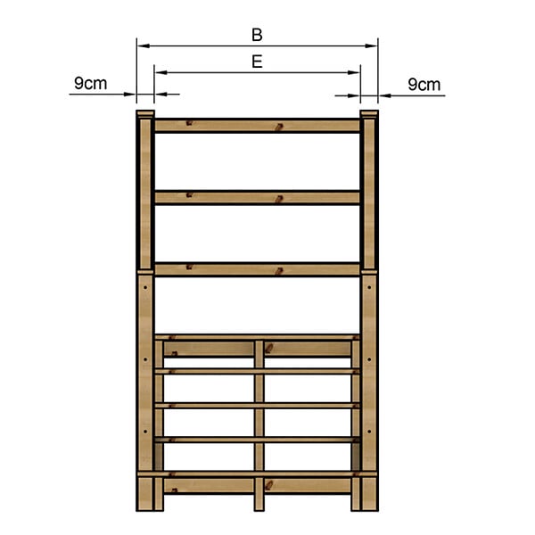 VINUOVO - MILANO - Escalier en bois 5 marches H88 cm - sans contre-marche - Palier L120 x P116 cm - Escalier rambardes des 2 côtés,Palier à droite et en face - large