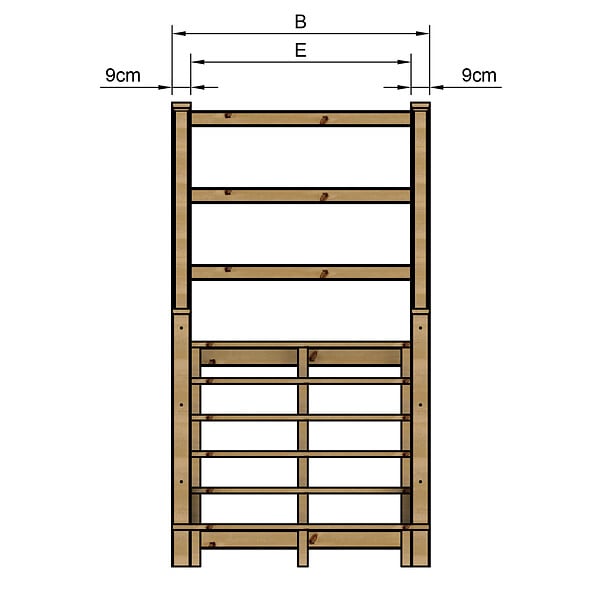 VINUOVO - MILANO - Escalier en bois 6 marches H105 cm - sans contre-marche - Palier L120 x P116 cm - Rambarde escalier 2 côtés, palier gauche et en face - large