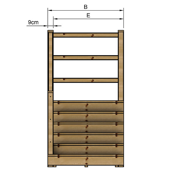 VINUOVO - MILANO - Escalier en bois 6 marches H105 cm - avec contre-marches - Palier L120 x P116 cm - Rambarde escalier gauche, palier gauche et en face - large