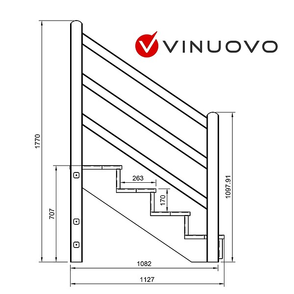 VINUOVO - Escalier extérieur VENEZIA Rambarde des 2 côtés - 4 marches H71cm L-120cm sans contremarche - large
