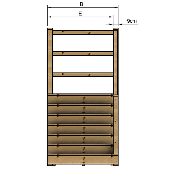 VINUOVO - MILANO - Escalier en bois 7 marches H122 cm - avec contre-marches - Palier L120 x P189 cm - Escalier rambarde droite, palier droite et face - large