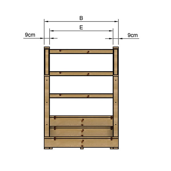 VINUOVO - MILANO - Escalier en bois 3 marches H54 cm - avec contre-marches - Palier L120 x P189 cm - Escalier rambardes des 2 côtés,Palier à droite et en face - large
