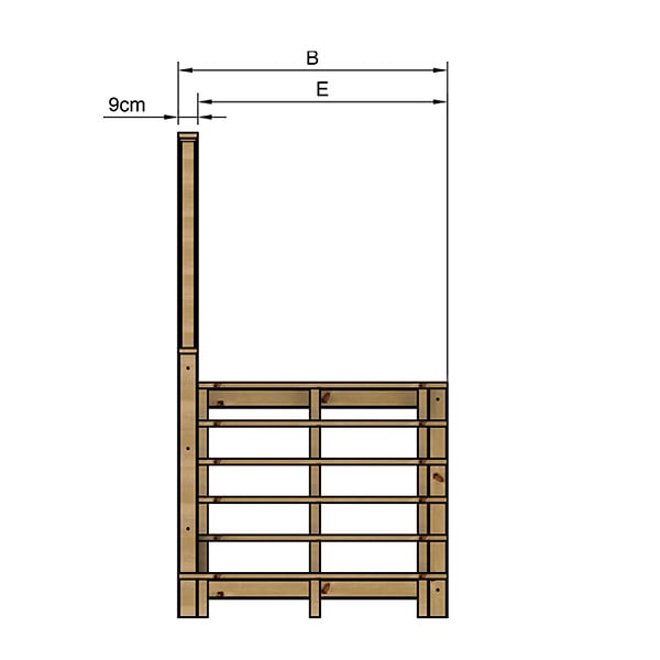 VINUOVO - MILANO - Escalier en bois 6 marches H105 cm - sans contre-marche - Palier L120 x P116 cm - Rambarde escalier et palier à gauche - large