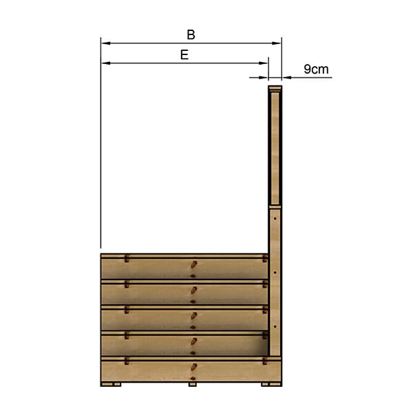 VINUOVO - MILANO - Escalier en bois 5 marches H88 cm - avec contre-marches - Palier L120 x P116 cm - Rambardes escalier et palier à droite - large