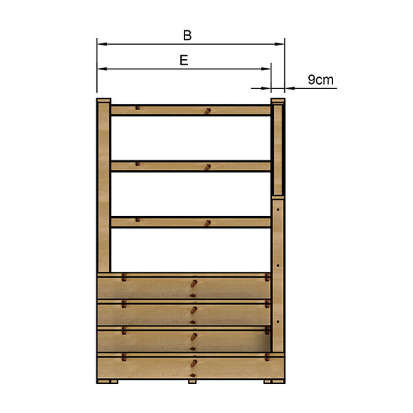 VINUOVO - MILANO - Escalier en bois 4 marches H71 cm - avec contre-marches - Palier L120 x P116 cm - Escalier rambarde droite, palier droite et face - large