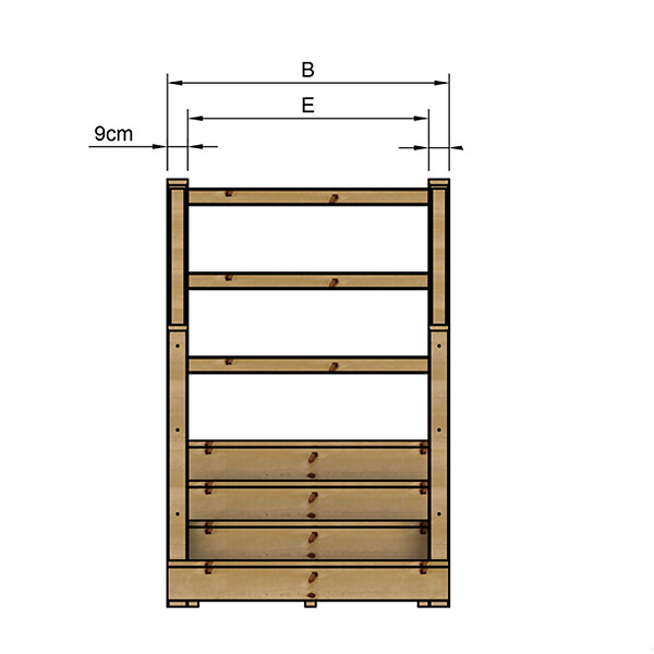VINUOVO - MILANO - Escalier en bois 4 marches H71 cm - avec contre-marches - Palier L120 x P189 cm - Escalier rambardes des 2 côtés,Palier à droite et en face - large