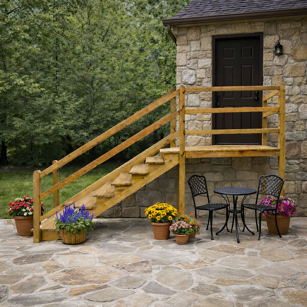 VINUOVO - MILANO - Escalier en bois 4 marches H71 cm - avec contre-marches - Palier L120 x P189 cm - Escalier rambardes des 2 côtés,Palier à droite et en face - large