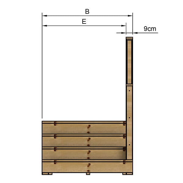VINUOVO - MILANO - Escalier en bois 4 marches H71 cm - avec contre-marches - Palier L120 x P189 cm - Rambardes escalier et palier à droite - large