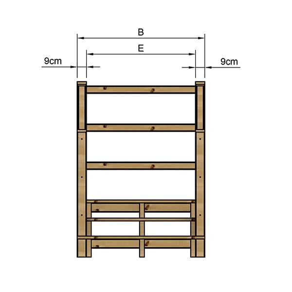 VINUOVO - MILANO - Escalier en bois 3 marches H54 cm - sans contre-marche - Palier L120 x P189 cm - Rambarde escalier 2 côtés, palier gauche et en face - large