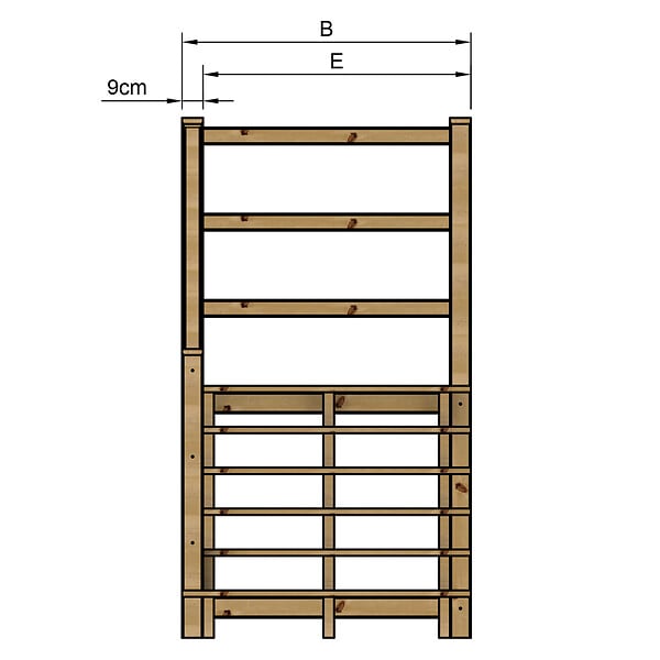 VINUOVO - MILANO - Escalier en bois 6 marches H105 cm - sans contre-marche - Palier L120 x P116 cm - Rambarde escalier gauche, palier gauche et en face - large