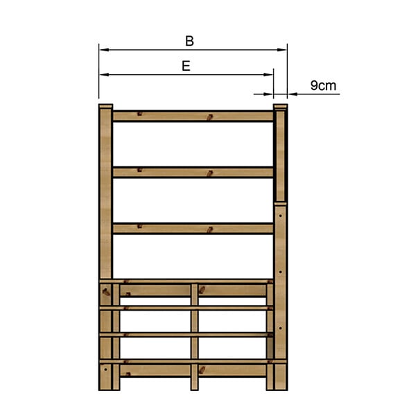 VINUOVO - MILANO - Escalier en bois 4 marches H71 cm - sans contre-marche - Palier L120 x P189 cm - Escalier rambarde droite, palier droite et face - large