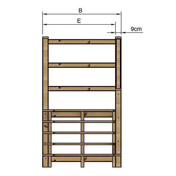 VINUOVO - MILANO - Escalier en bois 5 marches H88 cm - avec contre-marches - Palier L120 x P116 cm - Escalier rambarde droite, palier droite et face - large