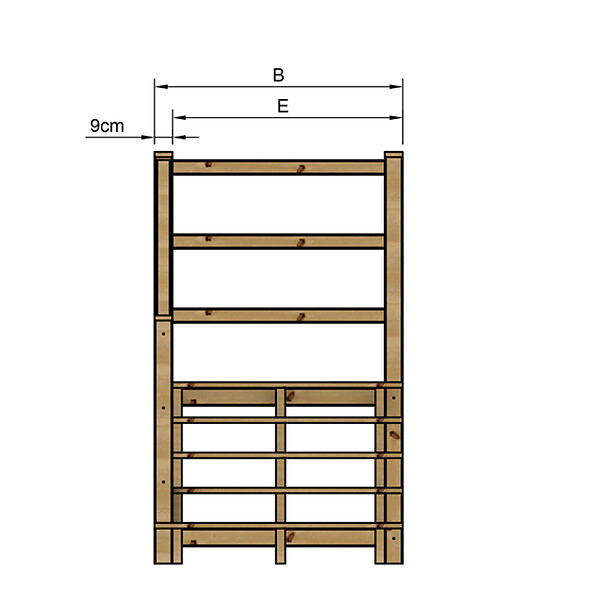 VINUOVO - MILANO - Escalier en bois 5 marches H88 cm - sans contre-marche - Palier L120 x P116 cm - Rambarde escalier gauche, palier gauche et en face - large