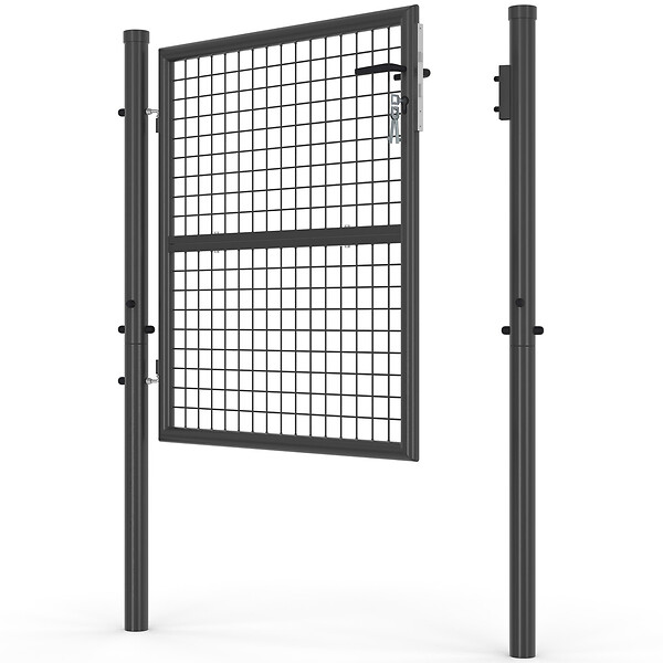 ID MARKET - Portillon de jardin 105 x 100 cm en acier avec serrure et poignée gris anthracite - large