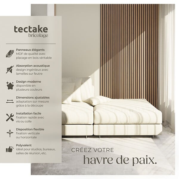 TECTAKE - Panneaux acoustiques Sonic Wall II aspect bois marron chêne - large