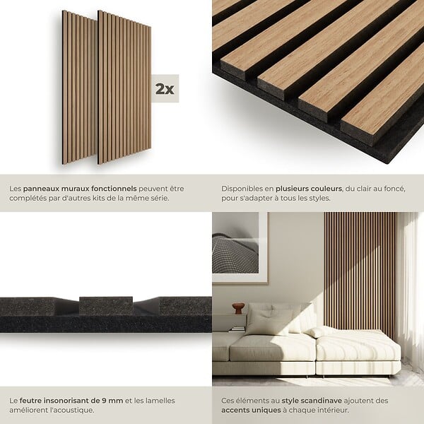 TECTAKE - Panneaux acoustiques Sonic Wall II aspect bois marron chêne - large